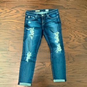 AG Adriano Goldschmeid cigarette roll up ripped denim jean size 28